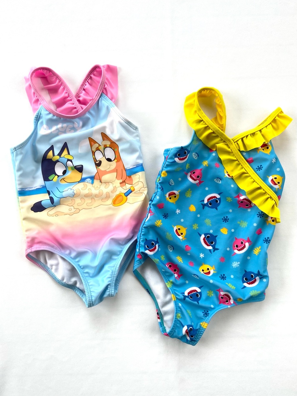 Bluey and Pinkfong Baby Shark Coquette Swimsuits 4T Girl Bathing Suit Bundle